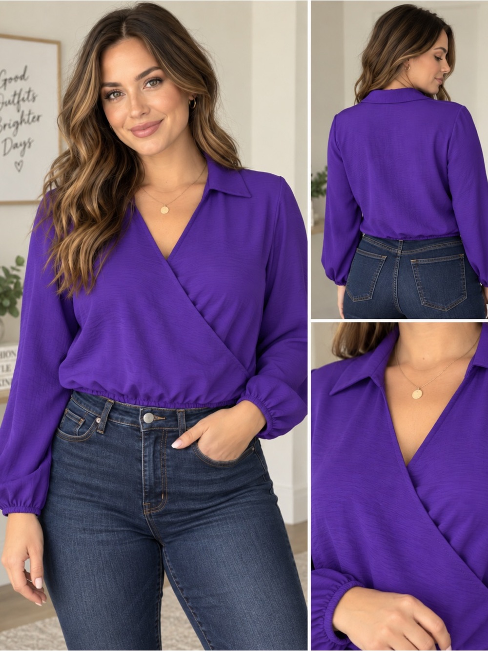 Express Purple Surplice Collared Blouse